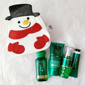☃️🛁🐕 NWT‼️Bath & Body Works "Vanilla Bean Noel" 4-piece Set with Snowman Bag